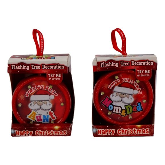 Flashing Tree Decoration Happy Christmas World's Best Aunt / World's Mom & Dad - Picture 1 of 5